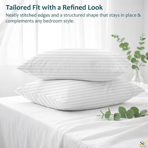Pillow Cases - Set of 2, White Stripe (24 X 16) - Pillow Covers Made of 100% Cotton - 300 Thread Count Super Soft and Breathable Sateen Weave Pillowcases.