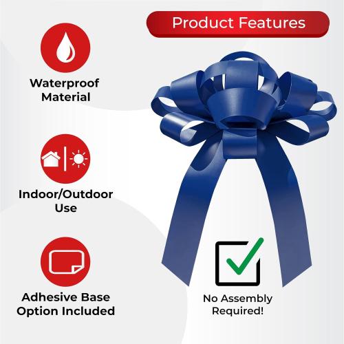 CarBowz Big Bow for Car Decorations and Birthday Gifts, Large Ribbon, Magnet, Safe Sticker Included, Fully Assembled 30 Wide Huge Bow, No Suction Cup Needed (Blue)