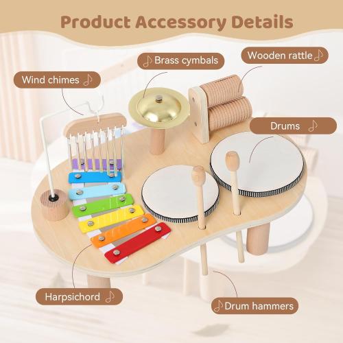 Promise Babe Wooden Musical Instruments for Toddlers 1-3, Percussion Instruments for Kids Baby Drum Set Xylophone, Montessori Educational Musical Toys, Gifts for Girls Boys Ages 3