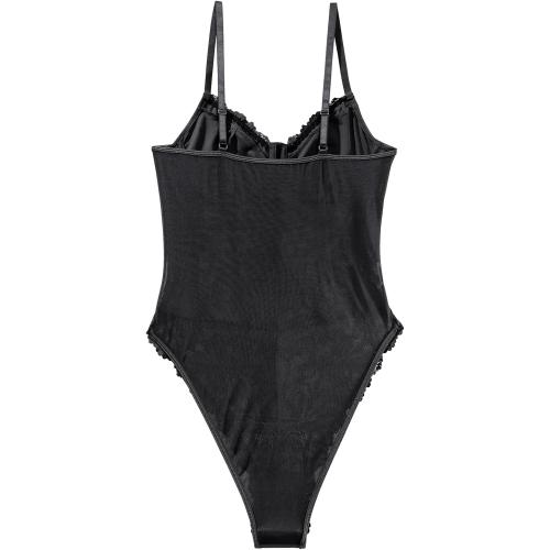 Size S...Lilosy Sexy Mesh Sheer Floral Lace Corset Lingerie Bodysuit Bustier Cami Top