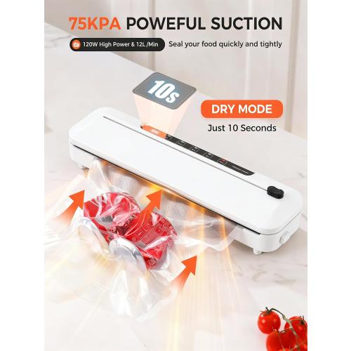 75KPa Vacuum Sealer  10 Bags, Cutter, 6-in-1 Modes & Timer (Silver)