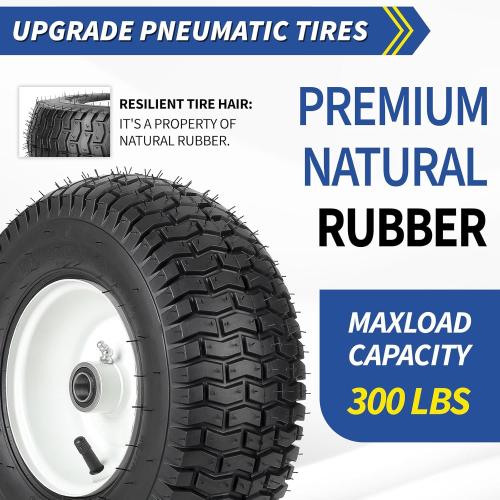 Size 13x5.00-6 Rubber Lawn Mower Tire and Wheel, 2 Pcs Replacement 13x5-6nhs Riding Mowers Lawn Pneumatic Tire with Bearing Bore 3/4 & 5/8, 3 -4.5 Centered Hub