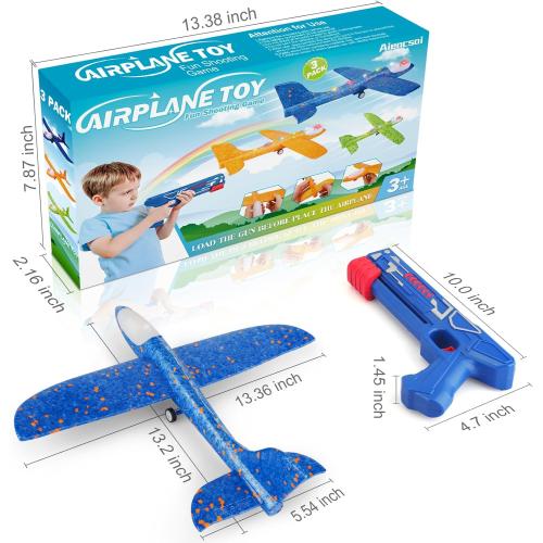 3 Pack Airplane Launcher Toy, 12.6 Foam Glider Led Plane, 2 Flight Mode Catapult Plane for Kids Outdoor Sport Flying Toys Gifts for 3 4 5 6 7 8 9 10 12 Year Old Boys Girls