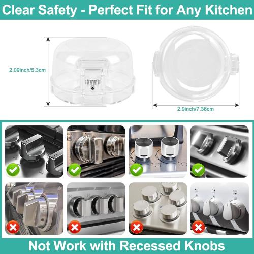 GRENFU Stove Knob Safety Covers (5   1 Pack) - Double-Key, Universal Size Gas Stove Knob Locks with Strong Double-Sided Tape, Heat-Resistant Oven Knob Covers for Child Safety/Pet Safety, Clear View