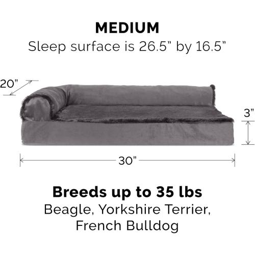 Cooling Gel Dog Bed for Medium/Small Dogs w/ Removable Bolsters & Washable Cover, For Dogs Up to 35 lbs - Plush & Velvet L Shaped Chaise - Platinum Gray, Medium