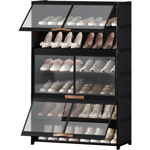 7 Tier Shoe Cabinet with Doors, 24-Pair Storage, Black