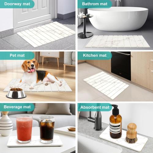 3 Pack Fast Dry Stone Dish Drying Mats for Kitchen Counter Accessories Large Diatomite Dish Water Absorbing Stone Bathroom Sink Tray Quick Dry Matt Diatomaceous Earth Pad White Marble Kitchen Mat