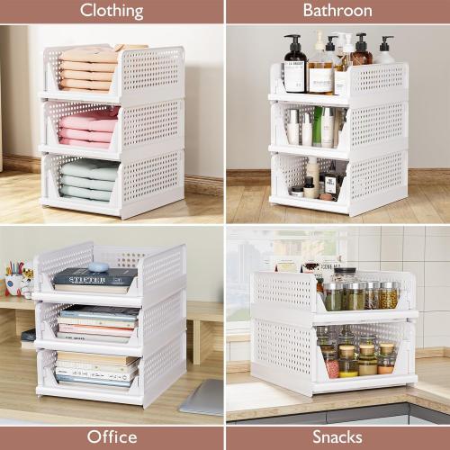 5 Pack Folding Closet Organizers Storage Box, Stackable Storage Bins, Plastic Drawer Basket Closet Storage for Wardrobe Cupboard Kitchen Bathroom Office 5L (White)