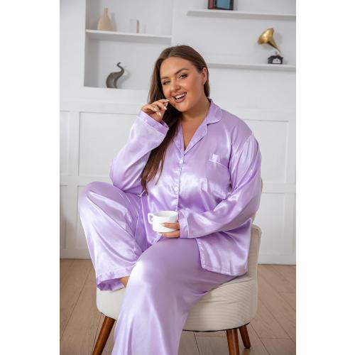 Vozanet Women's Plus Size Button Down Pajama Sets Satin Silky Long Sleeve Long Pants Sleepwear Loungewear Nighty XL to 5XL