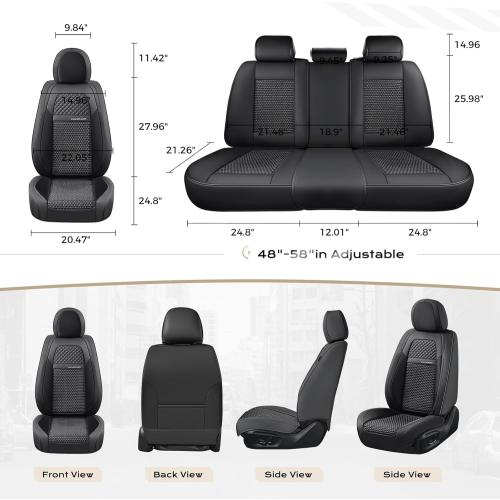 Coverado Car Seat Covers Full Set, Nappa Leather Black Seat Covers for Cars, Waterproof Car Seat Protector, Front and Back Seats Universal Fit for Most Vehicles