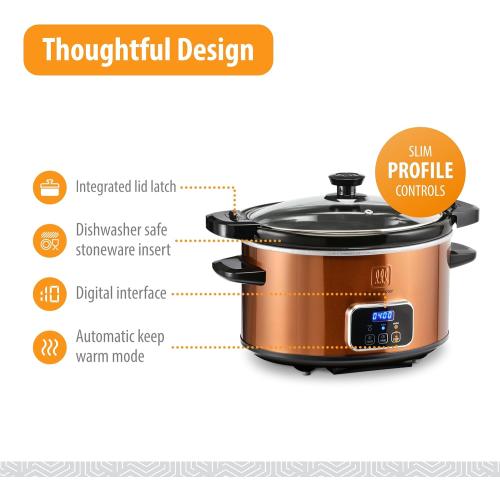 Toastmaster 4-Quart Digital Slow Cooker with Locking Lid - Food Warmer for Dip, Soups, Parties, Meal Preparation & More - Copper
