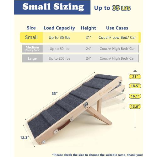 Small Dog Ramp for Bed Couch Car Folding Portable Pet Ramp for Cats Adjustable Height 21, Up to 35 lbs