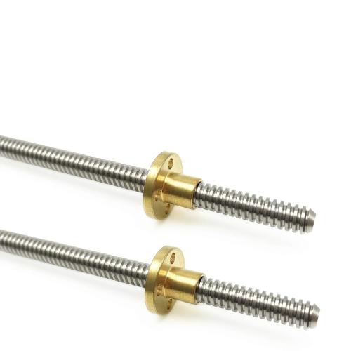 2PCS 400mm（15.75 Inches）Tr8x2 Lead Screw with T8 Brass Nut (Acme Thread, 2mm Pitch, 1 Start, 2mm Lead) for LCD DLP SLA 3D Printer Z Axis and CNC Machine
