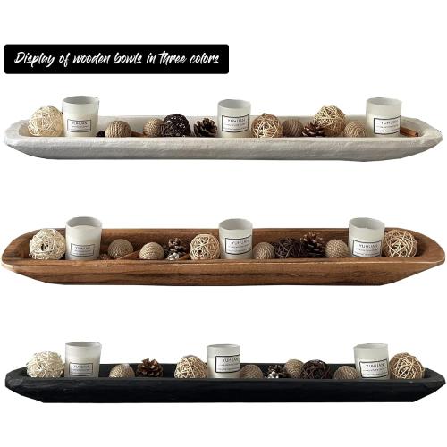 Wooden Dough Bowl Decor, Vintage Wooden Bowl Hand Carved Home Decor for Dining Table Center, Living Room, Kitchen Decor. (30inch black)