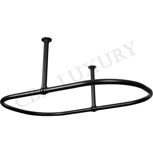 Luxury Oval Shower Curtain Rod (Free Curtain Rings)Ceiling Mount for Clawfoot Tub, Freestanding Heavy Duty Curtain Rail in Matt Black Finish- 45 x 25 Inch