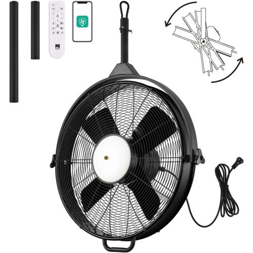 Orison 24.8'' Waterproof Outdoor Ceiling Fan, 6 Speed Ceiling Mounted Plug-In Cord Garage Fan with Remote&APP, 360-degree Manual Vertical Rotation, Hook hanging for Gazebo, Patio, Pergola (Black)  ( NO TEST )