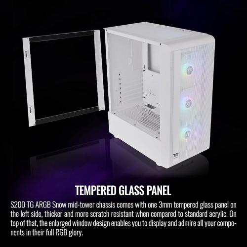 Thermaltake S200 TG ARGB Snow ATX Tempered Glass Mid Tower Gaming Computer Chassis with 120mm ARGB Lite Front Fan Pre-Installed CA-1X2-00M6WN-00