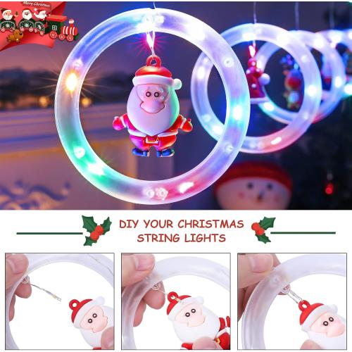 BLOOMWIN Window Christmas Decor Ring Lights With Ornament LED Curtain Indoor Outdoor USB 9.8ft Multicolor String Hanging 3D Novelty Xmas Tree Home Garden Decorations