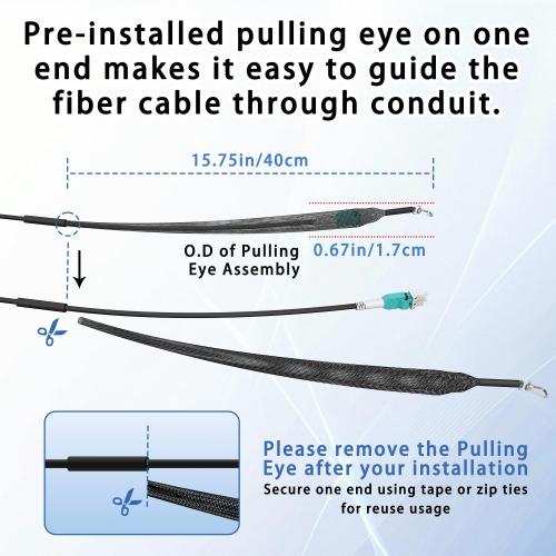 50M/165FT OM3/OM4 LC to LC Outdoor Armored Fiber Optic Patch Cable, Multimode Duplex 50/125μm, 10Gb/40Gb/100Gb, Industrial TPU Jacket, Direct Burial, Uniboot, MMF, OD 5mm, Pulling Eye Kit Installed