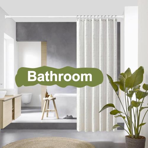 White Shower Curtain Rod 51-86 Inch, Adjustable Tension Rod No Drilling for Window or Bathroom Closet, Outdoor Curtain Rod for Patio, Easy to Install, Never Rust, Rod Diameter 1.26 Inches-White