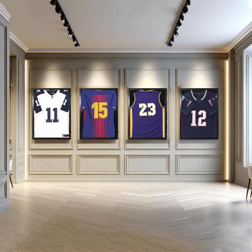 Size Large Color Black Wooden Jersey Frame Display Case 1 Pack, Large Sports Jersey Shadow Box Frame with Hangers for Hockey Football Baseball Basketball Soccer Shirt and Uniform