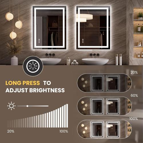 LOAAO 27.6x35.4 LED Mirror for Bathroom, Lighted Bathroom Mirror with Lights, Anti-Fog, Dimmable, Memory Function, Easy to Install, Clear Reflection