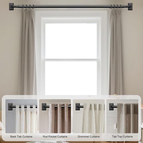 Black Curtain Rods, Heavy Duty Wrap Around Curtain Rod for Windows 48 to 84 Inch, Adjustable Decorative Blackout Drapery Pole, Modern Room Darkening Rod for Blackout Curtains, Matte Black
