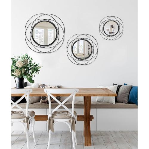 Black Circle Mirror Wall Decorative Metal Mirror Art Small Round Wall-Mounted Mirror Home Wall Decor for Bedroom Living Room Bathroom Entryway 16” x 16”