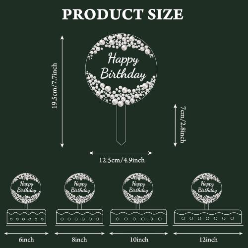 Coucoland Birthday Cake Topper - Round Acrylic Cake Decor with Sparkling Rhinestones and Pearls for Party Supplies