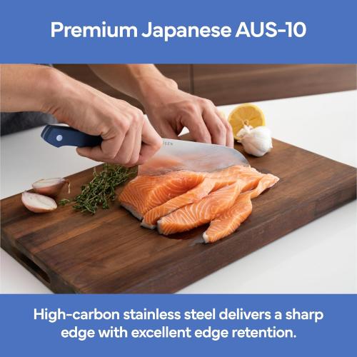 Misen Japanese Santoku Chef Knife - 8 Inch High Carbon Stainless Steel - Classic Japanese Knife Design for Cutting, Slicing, and Chopping - Razor Sharp Japanese Style Kitchen Knife, Blue
