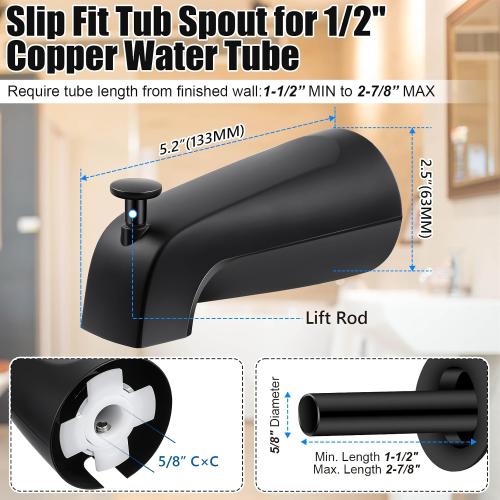 Diverter Tub Spout Compatible with Kohler GP85556-CP (Matte Black)