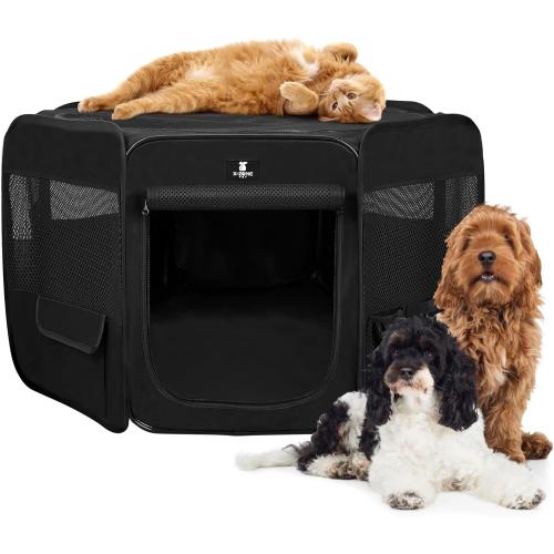 X-ZONE PET Dog Playpen Portable Pet Play Pens for Puppies, Cat, Rabbit, Chicks, Foldable Exercise Play Tent Kennel Crate, Indoor/Outdoor Travel Camping Black Large