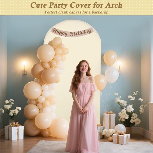 7.2FT Arch Backdrop Cover, Beige Spandex Arch Cover Stretchy Backdrop Stand Cover with Balloon Tying Tools for Wedding Ceremony Baby Shower Birthday Party Photo Background Arch Decorations