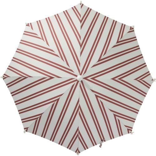 Striped 6.5FT Striped Beach Umbrella with Fringe, UPF 50  Sun Protection, Adjustable Height and Tilt Design, Wind-Resistant Fiberglass Ribs, Sturdy Wood Grain Iron Pole, Lightweight & Portable with Carry Bag, Base Not Included