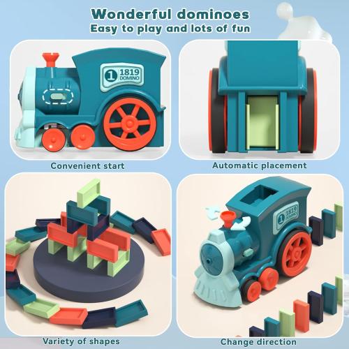 Domino Train Toy Set for Kids, Automatic Dominoes Blocks Building and Stacking Toys Creative Kids Games Early Education Christmas Birthday Gift Boys Girls Age 3 4 5 6 7 8 Year Old (Cyan)