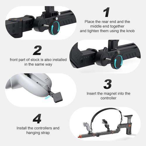 Upgraded VR Gun Stock Compatible with Meta Quest 3/ Quest 3S, Adjustment Gunstock Magnetic Accessories for Oculus Quest 3/3S, Controller Grips with Shoulder Straps for Enhance Control Feel, Realistic FPS Gaming Experience