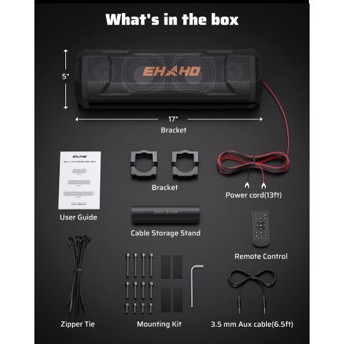 Ehaho 17-Inch UTV Sound Bar, 4-Speaker Bluetooth Golf Cart Speakers [RGB & Strobe Light] IP66 Waterproof ATV Speaker System, SXS SoundBar Compatible with Polaris RZR, CFmoto, Can-Am