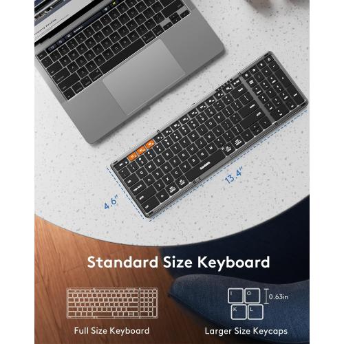 Samsers Foldable Bluetooth Keyboard with Numeric Keypad, Full-Size Wireless Folding PU Leather, Portable Travel for iOS Android Windows Mac OS, Support 3 Device(BT5.1 x 3)