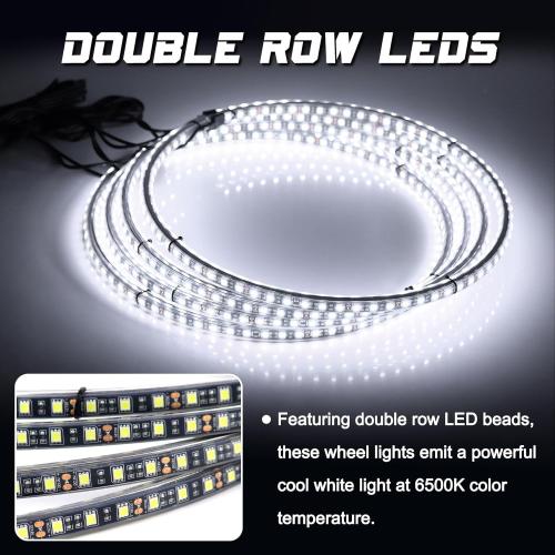 15.5 Inch Cool White Rim Lights,Wheel Light for Cars,Pure White Wheel Lights,6500k Cool White,IP68 Waterproof,Rocker Switch Control,Double Row LED Beads（4 Pcs ）