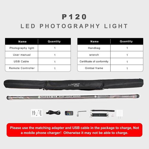 P120 RGB Handheld Photography Light, APP Control 1350 Lumen LED Video Light Wand 360°Full Color 12 Lighting Modes CRI≥95 IP68 Waterproof Built-in Rechargeable Battery 3000k 5750k Colorful Stick