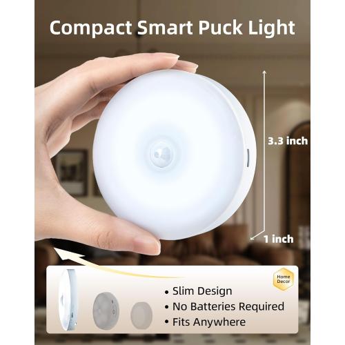 EZVALO 6-Pack Under Cabinet Lighting, Rechargeable Motion Sensor Puck Light with Remote, 3 Color Temps &12 RGB Colors, Magnetic Stick on Light, Dimmable Under Counter Light for Kitchen, Home Decor