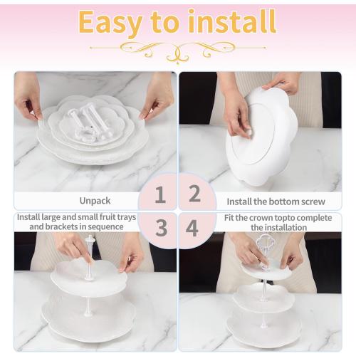 9Pcs Cupcake Stand White Plastic Cake Stand Dessert Table Stands Set 3Tier 2Tiered Cupcake Tower Stand Treat Display Holder Cookie Candy Serving Tray Dessert Trays for Wedding Baby Shower Tea Party