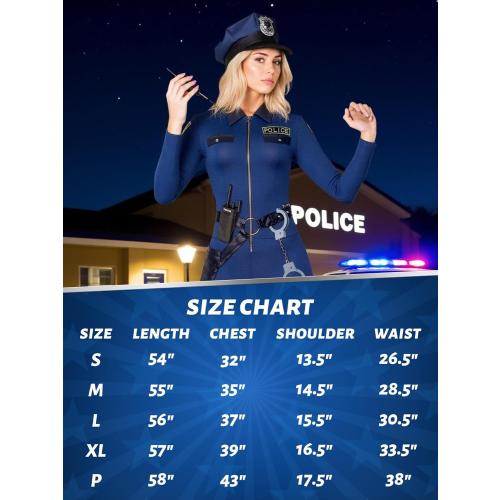 Women Large Police Costume,Cop Costume Outfit for Adult Police Officer Romper Costume Halloween Cosplay Party Events