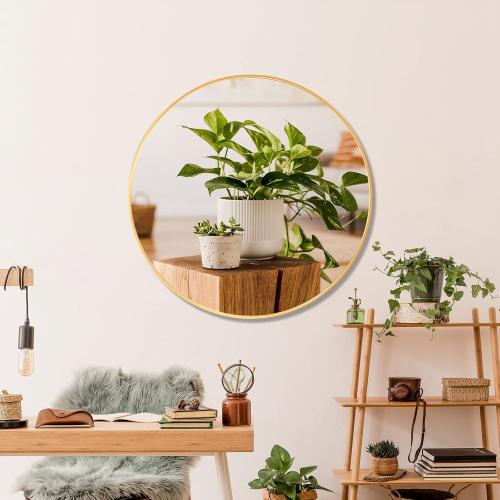 CONGUILIAO Circle Mirror Gold 28 Inch Round Wall Mounted Mirror, Large Bathroom Mirror, Wall Mounted Over Sink Vanity Mirror for Living Room Washrooms Entryways Decor
