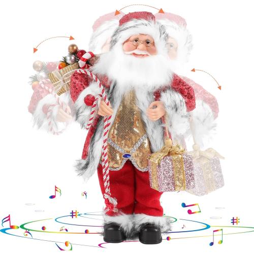 18 Inch Animated Plush Santa Figurine with Music and Movement, Collectible Red Sequin Coat Christmas Decoration, Singing Dancing Santa Claus Holiday Centerpiece Gift for Home or Store