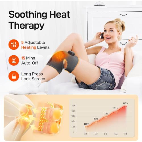8 Modes & 20 Intensities Cordless Heated Knee Massager,Knee Brace for Arthritis Pain Relief,Muscle Relaxation,Heating Pad for Knee Shoulder Elbow