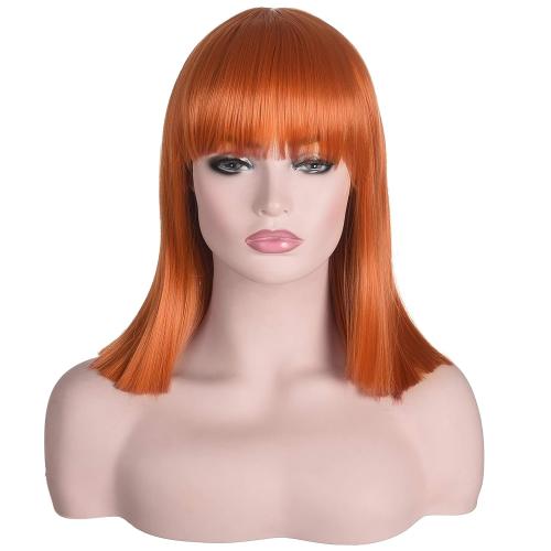 Color Orange morvally Short Straight Ginger Bob Wig with Blunt Bangs Heat Resistant Hair Natural Looking Cosplay Costume Daily Wigs (14, 2735# Orange)