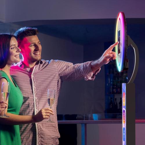 Portable Photo Booth Compatible with Any Ipad,Photo Booth Stand Shell with ChackTok PhotoBooth VIP Member and Flight Case,Free Custom Logo,Perfect for Parties,Wedding and Events(Black)