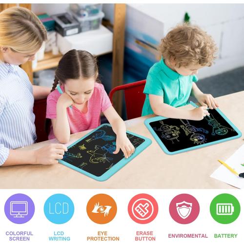 FLUESTON LCD Writing Tablet, Doodle Board Toys Gifts for 3-8 Year Old Girls Boys, 15 Inch Colorful Electronic Board Drawing Pad for Kids, Gifts for Toddler Educational Learning Travel Christmas, Blue