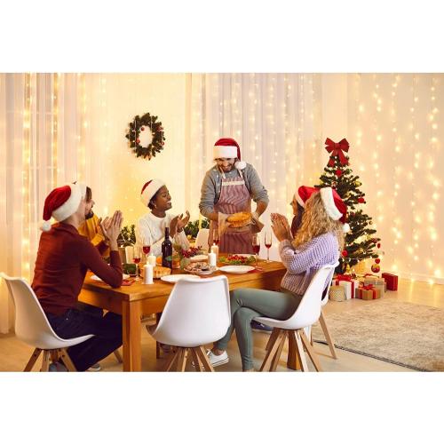 echosari 300 LED Curtain Lights Battery Operated, 9.8ft×9.8ft Hanging Light with Remote Timer Fairy Curtain Lights for Bedroom Patio Wedding Backdrop Party Decór (Warm White)